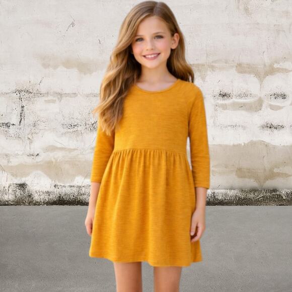 Old Navy Other - Old Navy Girls Fit & Flare Solid Yellow Long Sleeve Dress Size Large (10-12)